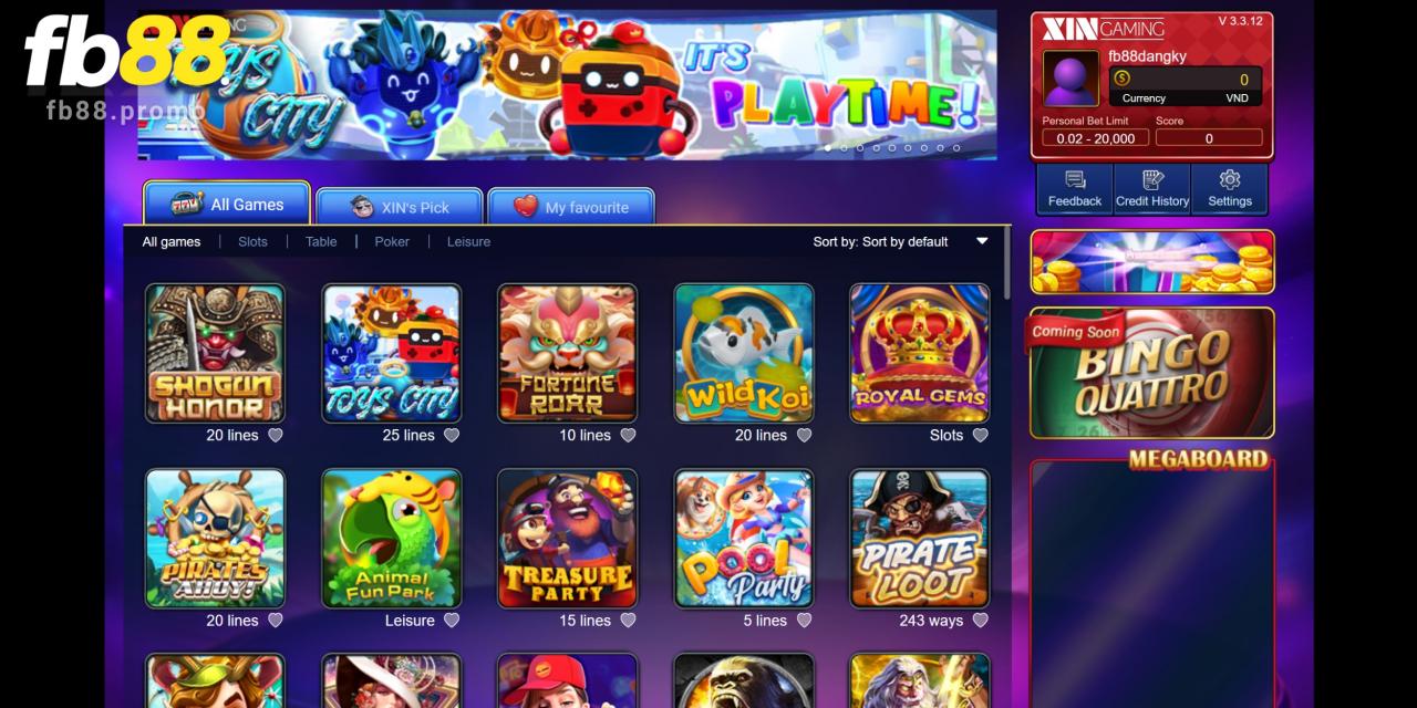 Giao diện chính của sảnh Q Slots